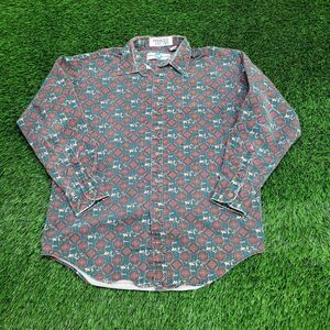 Vintage Boho Hippie Button Shirt Medium 23x28 Green